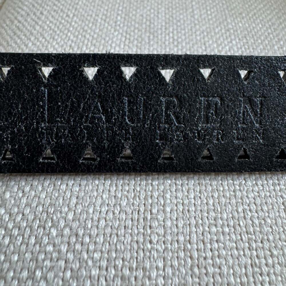 Lauren Ralph Lauren Vintage Black Leather Cut Out Geometric Belt Silver Buckle - Picture 8 of 13